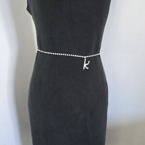 Silver and Rhinestone Waist Belly Chain Belt with the Letter K Charm